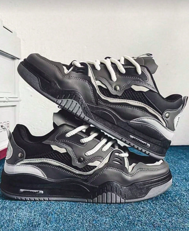 Two-Tone Chunky Sneakers Men's Comfy Non-Slip Lace-Up Casual Shoes
